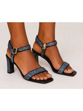 Karl Lagerfeld Paris NWOB  Blue Glitter Strappy Block Heel Sandals 8.5